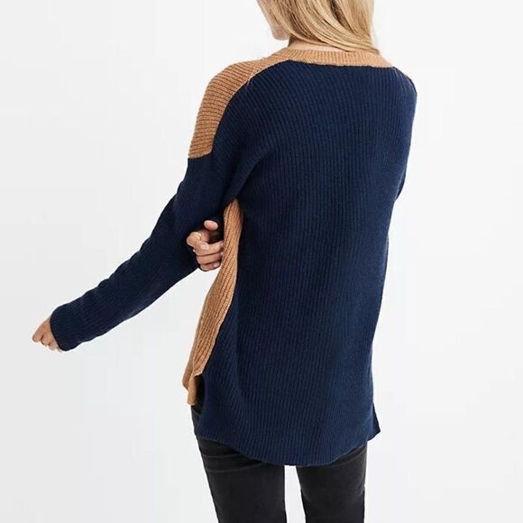 Madewell Brown And Navy Color Block Sweater Size Womens XS - Picture 3 of 5